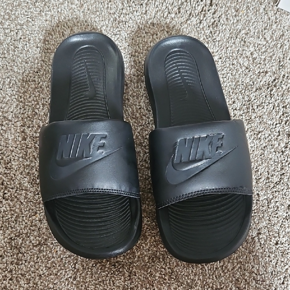 Nike Black Slides with Embossed Logo
